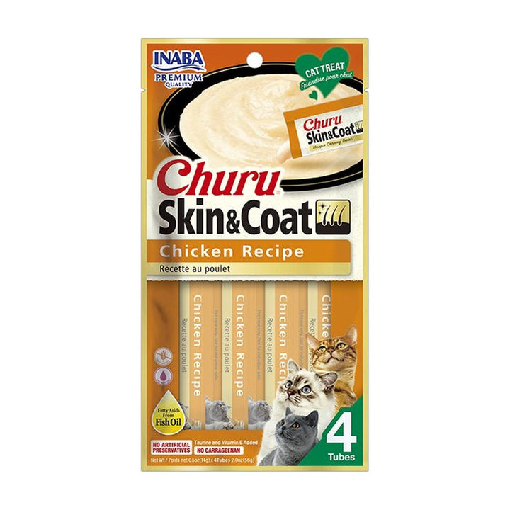 Churu Skin and Coat pollo sobre 56 grs snack funcional para gato vista frontal