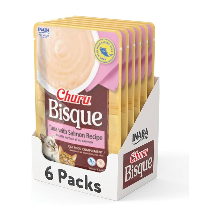 Churu Bisque atún con salmón pack 6 sobres snack cremoso para gato empaque