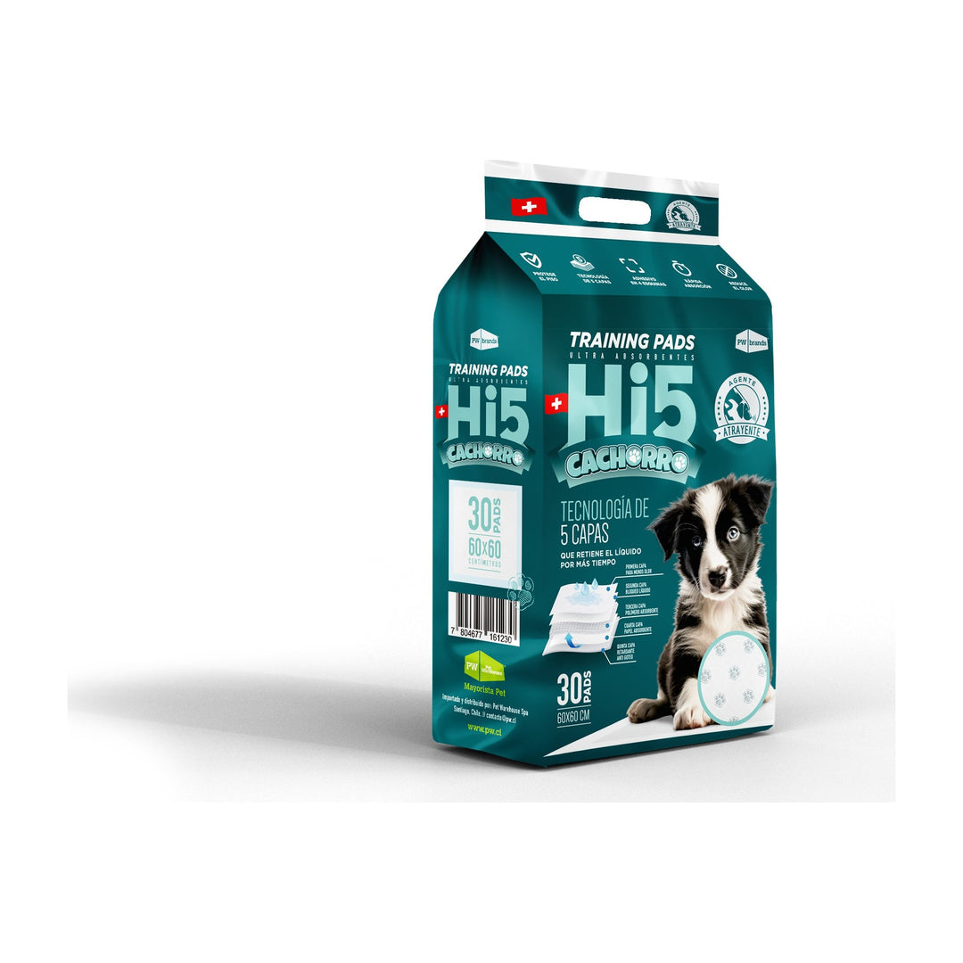 Hi5 sabanillas perro cachorro factor atrayente 60x60 cm 30 unidades empaque vista frontal