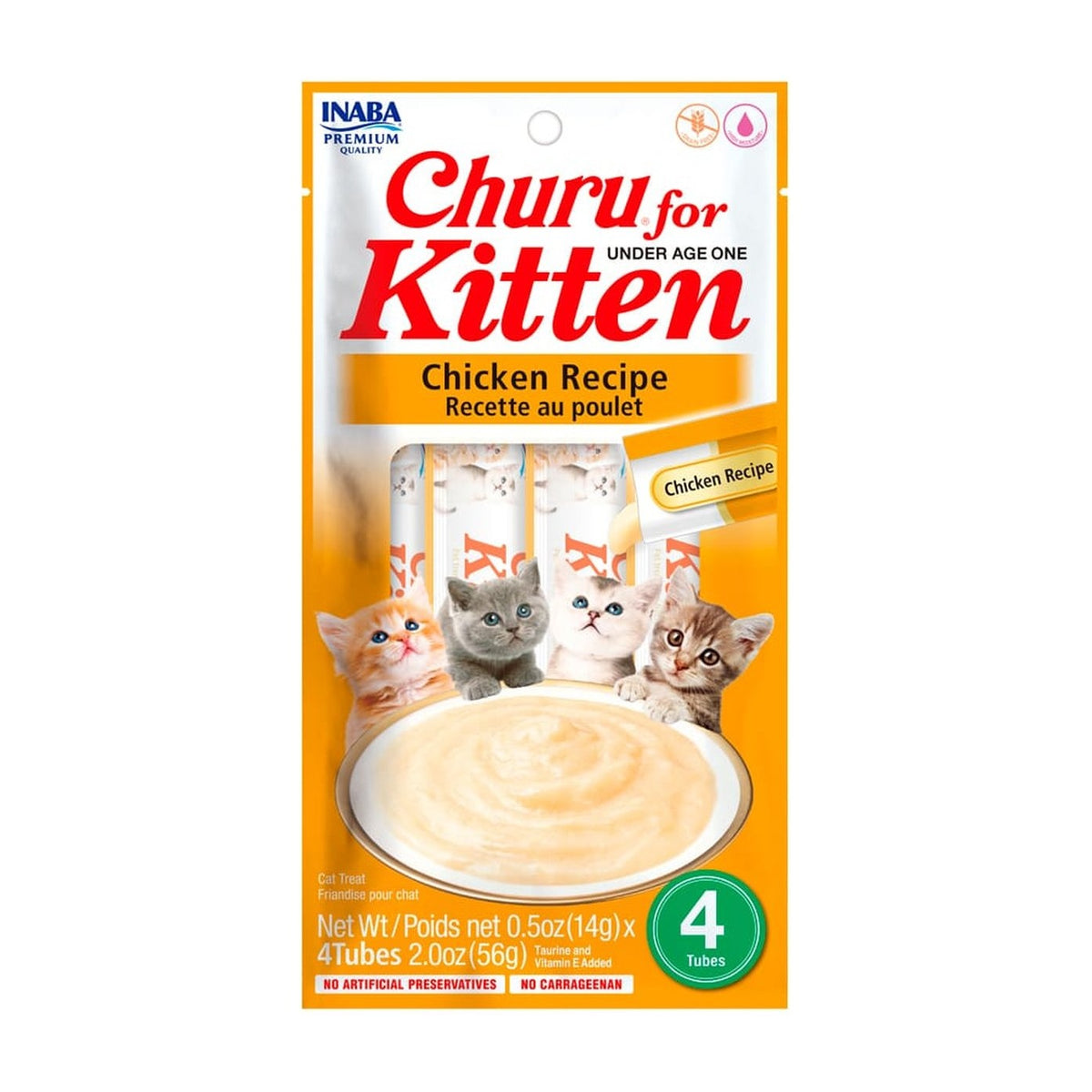 Churu gato cachorro pollo sobre 4 tubos 14 grs snack cremoso vista frontal