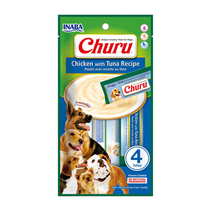 Churu snack líquido pollo con atún para perros 4 tubos 14 grs vista frontal
