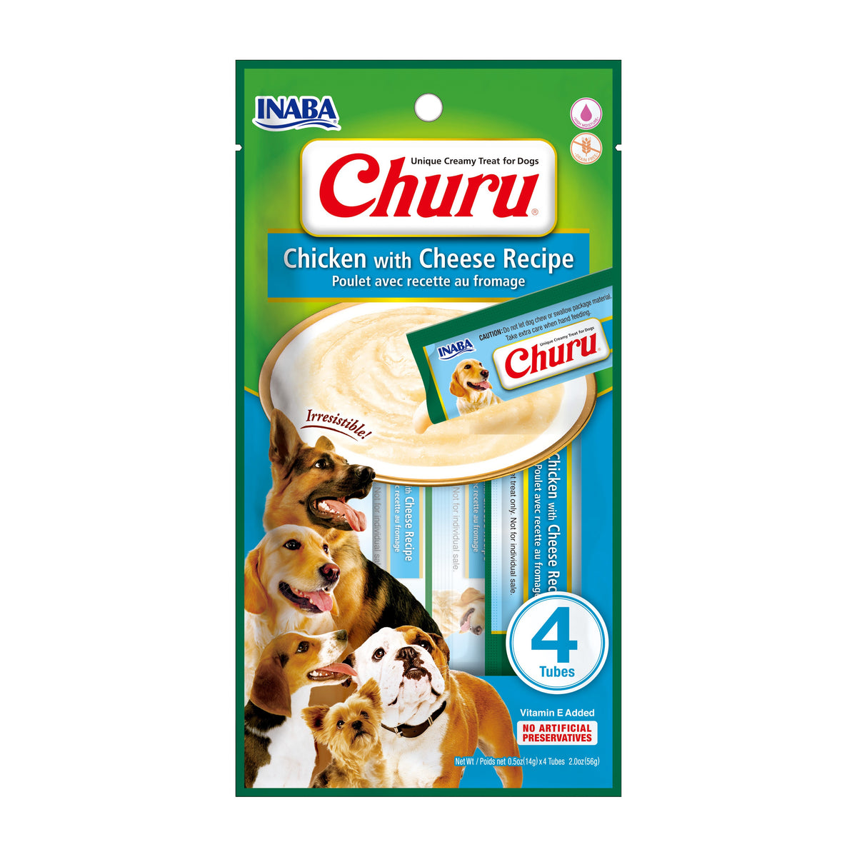 Churu snack líquido pollo con queso para perros 4 tubos 14 grs vista frontal