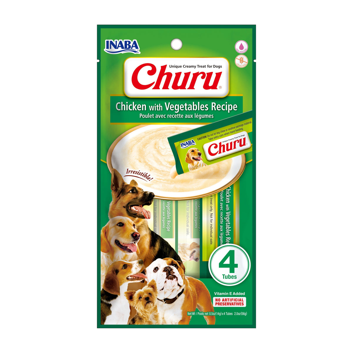 Churu snack líquido pollo con vegetales para perros 4 tubos 14 grs vista frontal