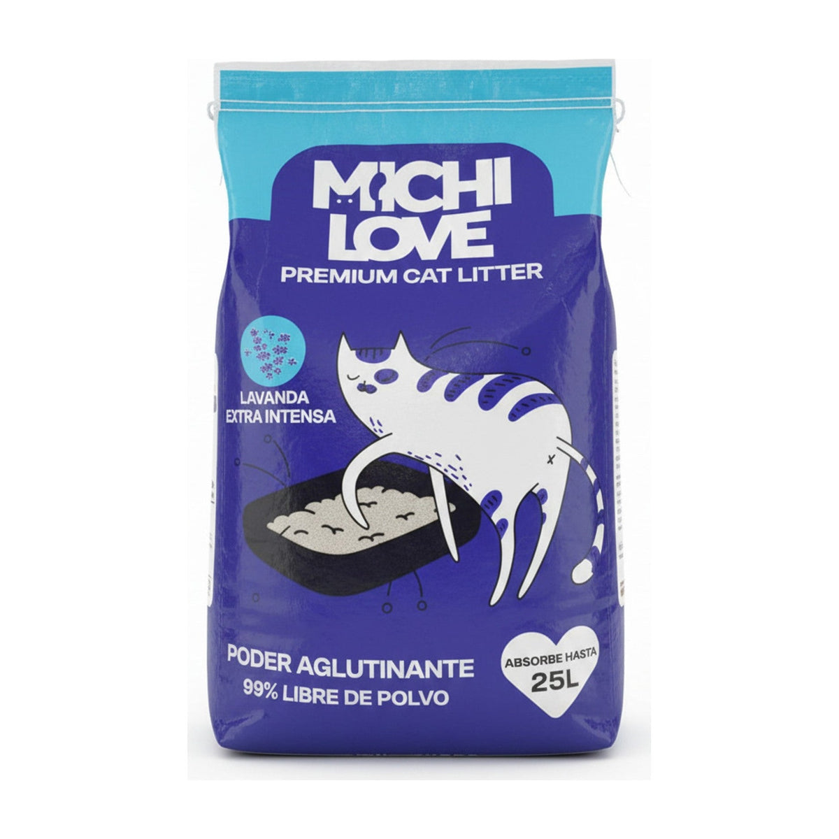 Michi Love arena bentonita lavanda gato empaque vista frontal