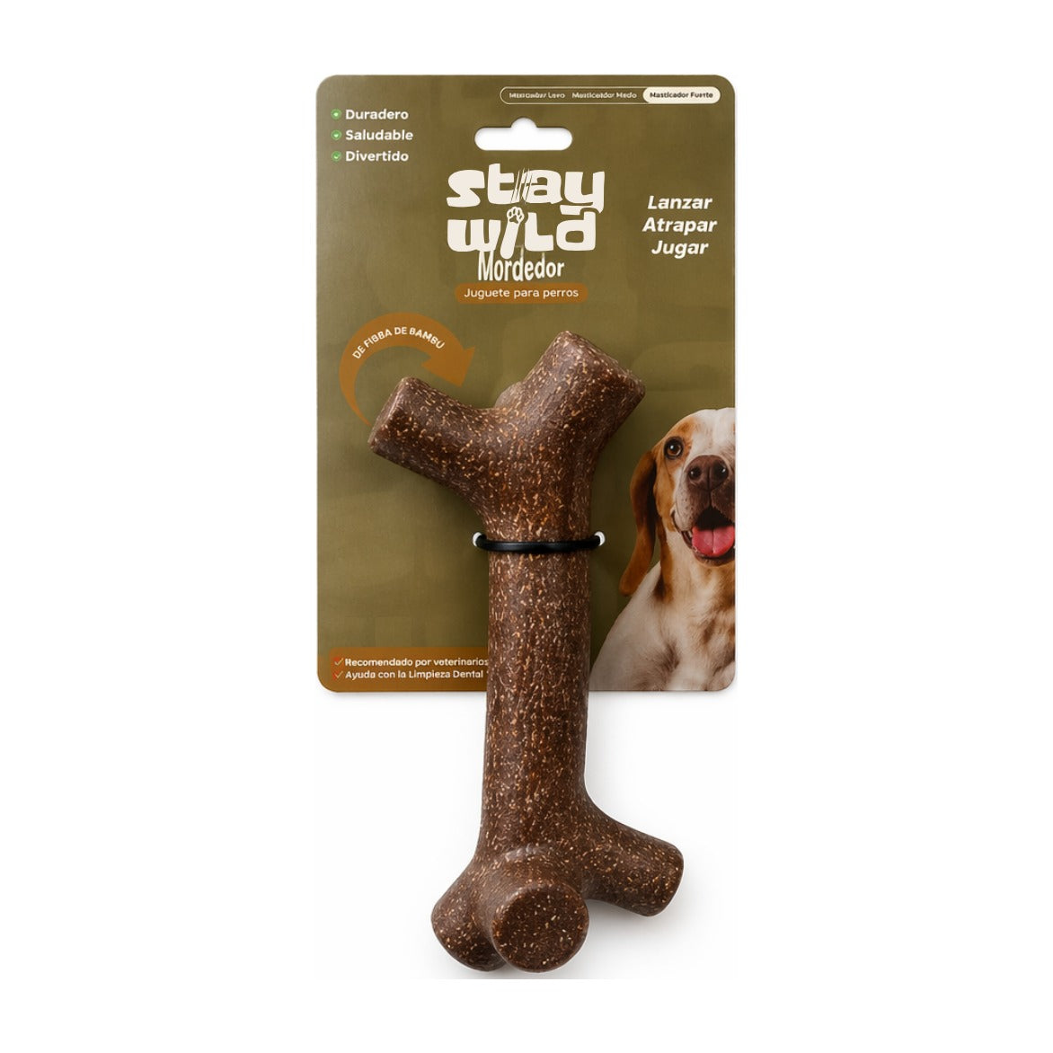 Stay Wild juguete mordedor perro tronco pequeño fibra bambú 22 cm vista frontal