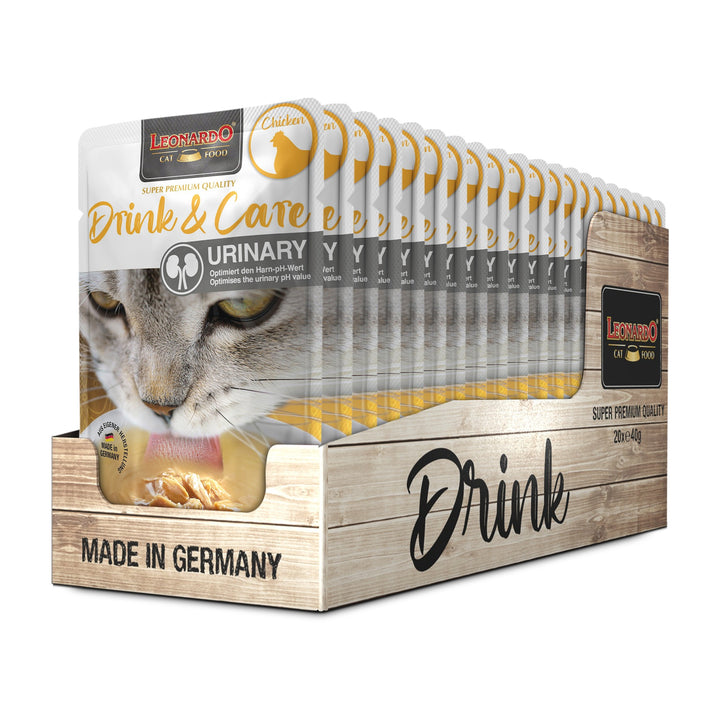 Leonardo gato Drink &amp; Care Urinary pollo display 40 grs x 20 uds bandeja