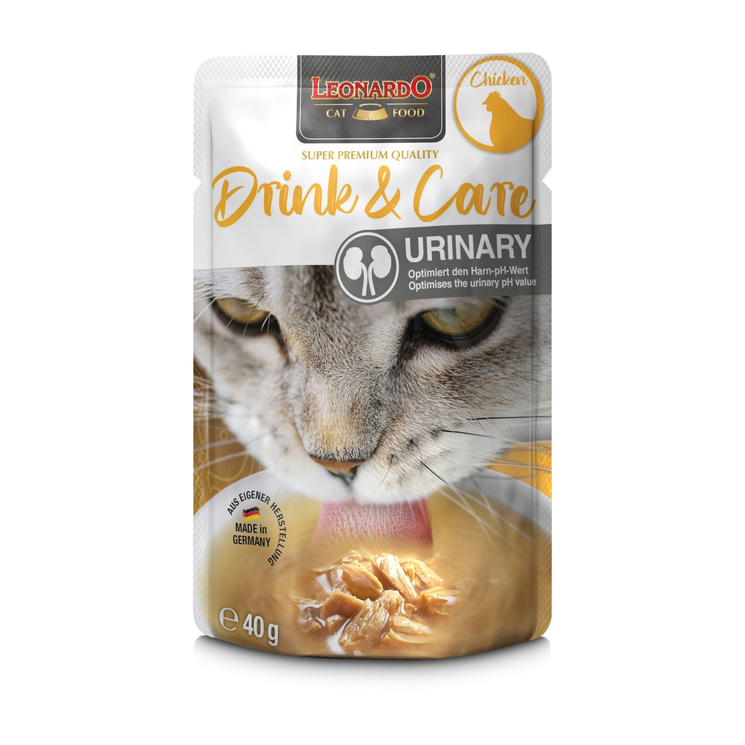 Leonardo gato Drink &amp; Care Urinary pollo pouch 40 grs vista frontal