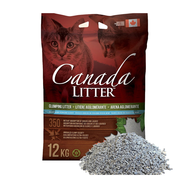 Canada Litter arena premium gato talco bebé 12 kg empaque vista frontal