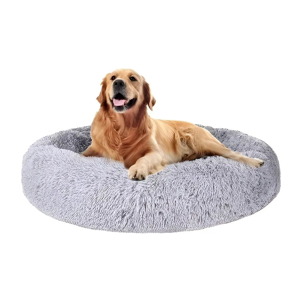 Wonder Dog cama antiestrés dona plush XXL 100 cm gris claro con perro descansando