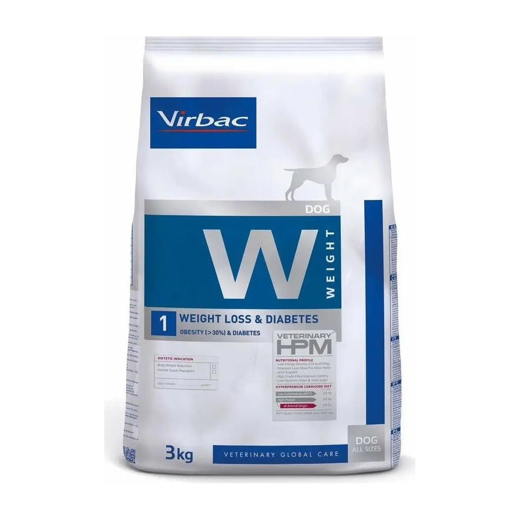 Virbac HPM Weight Loss &amp; Diabetes W1 3 kg saco vista frontal