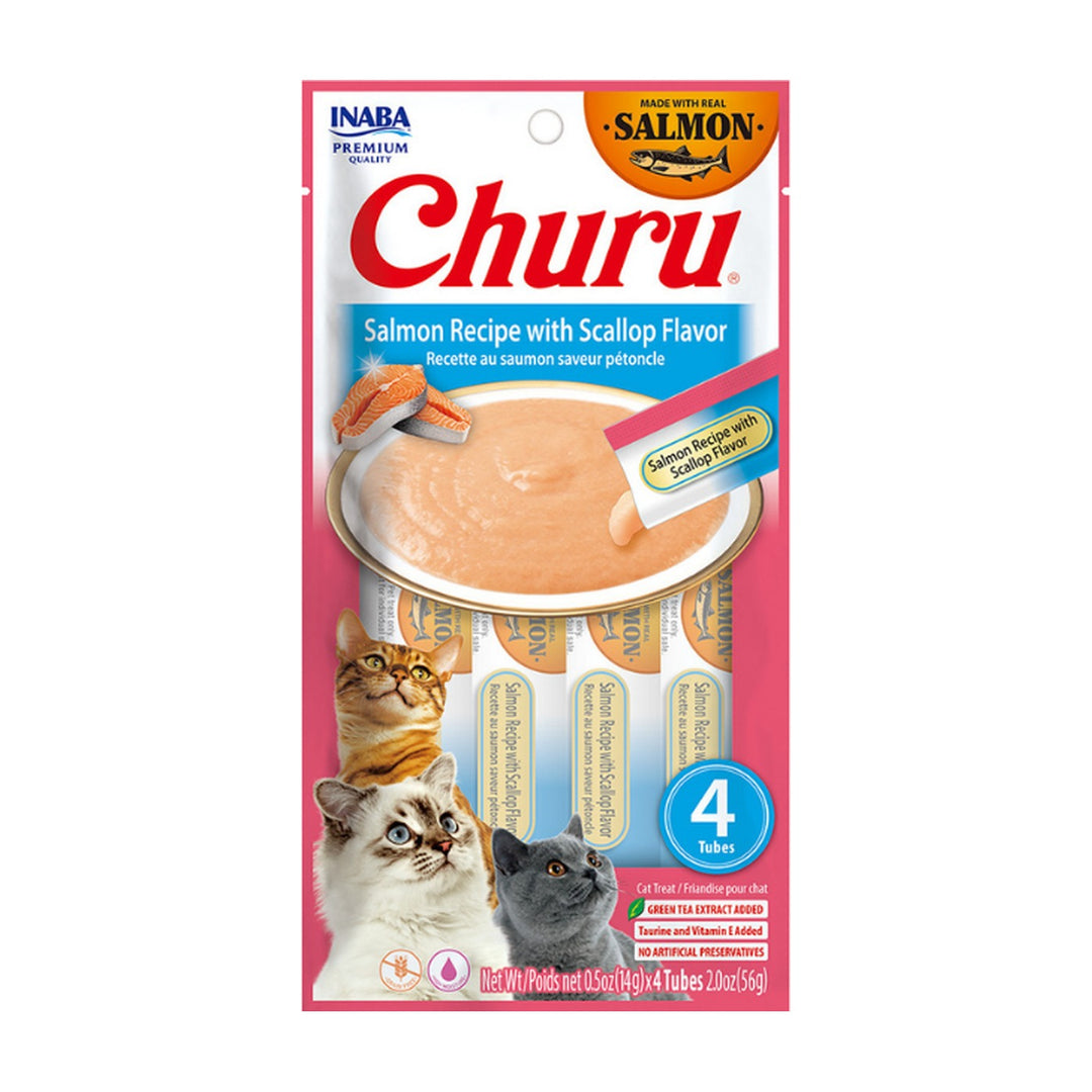 Churu snack líquido salmón con ostiones para gatos 4 tubos 14 grs vista frontal