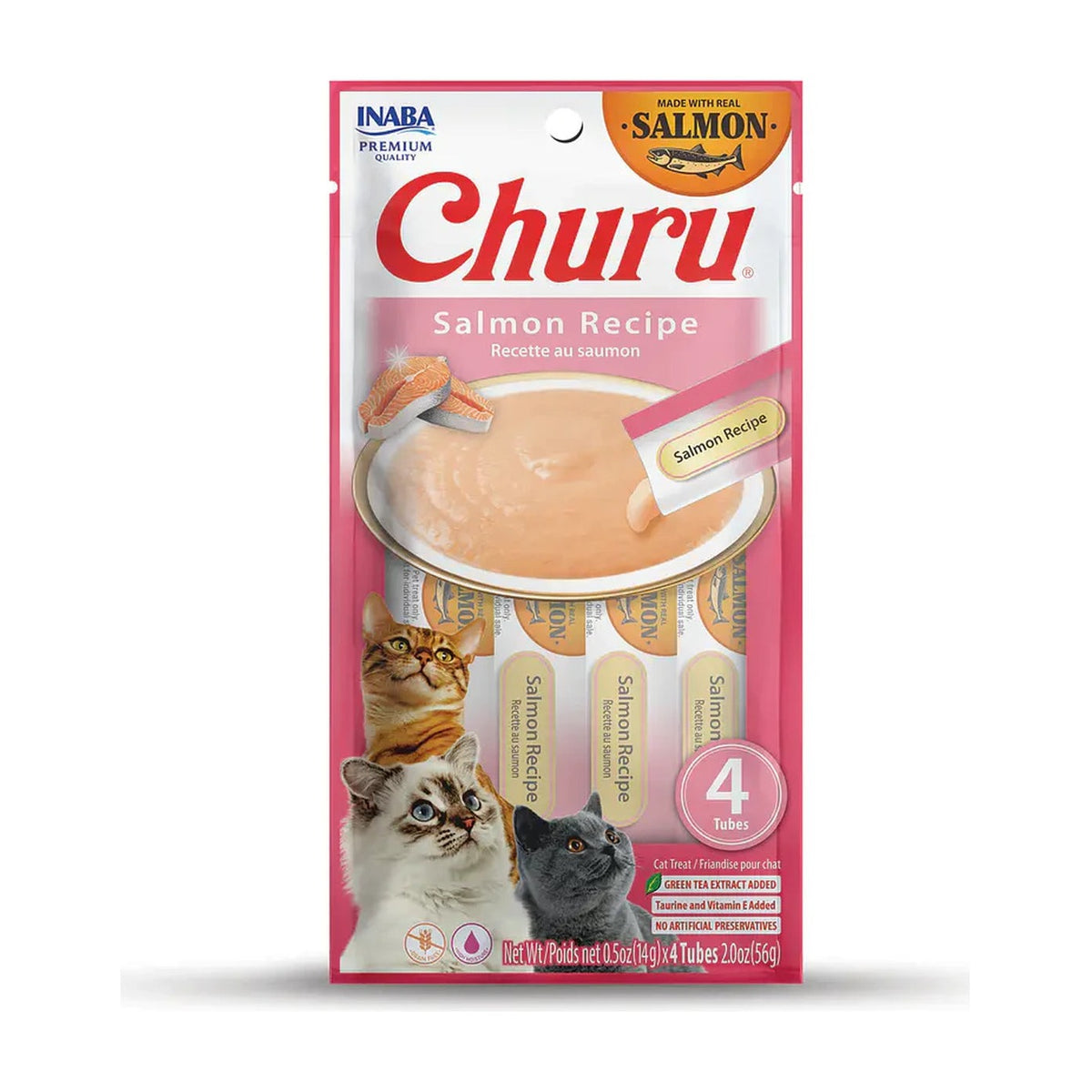 Churu snack líquido receta de salmón para gatos 4 tubos 14 grs vista frontal
