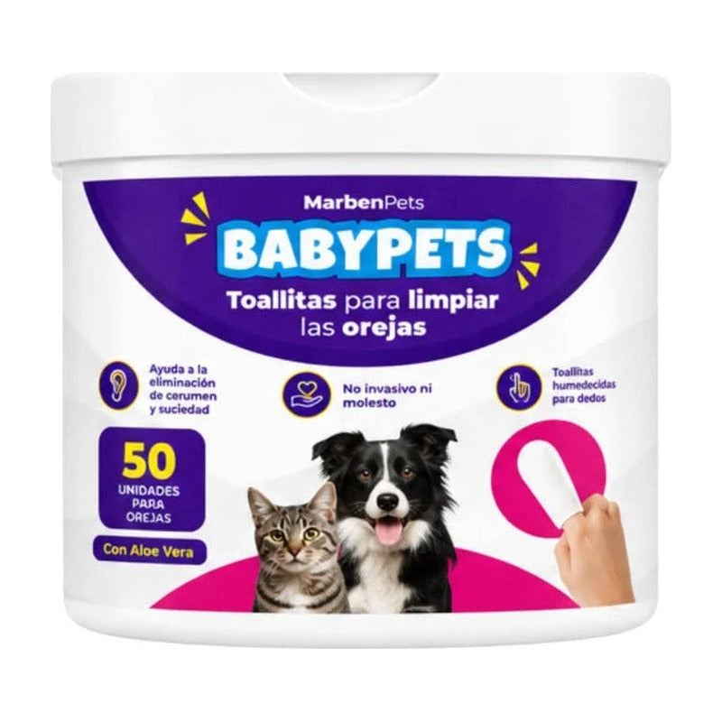 Baby Pets toallitas húmedas limpieza de orejas perros y gatos 50 unidades envase