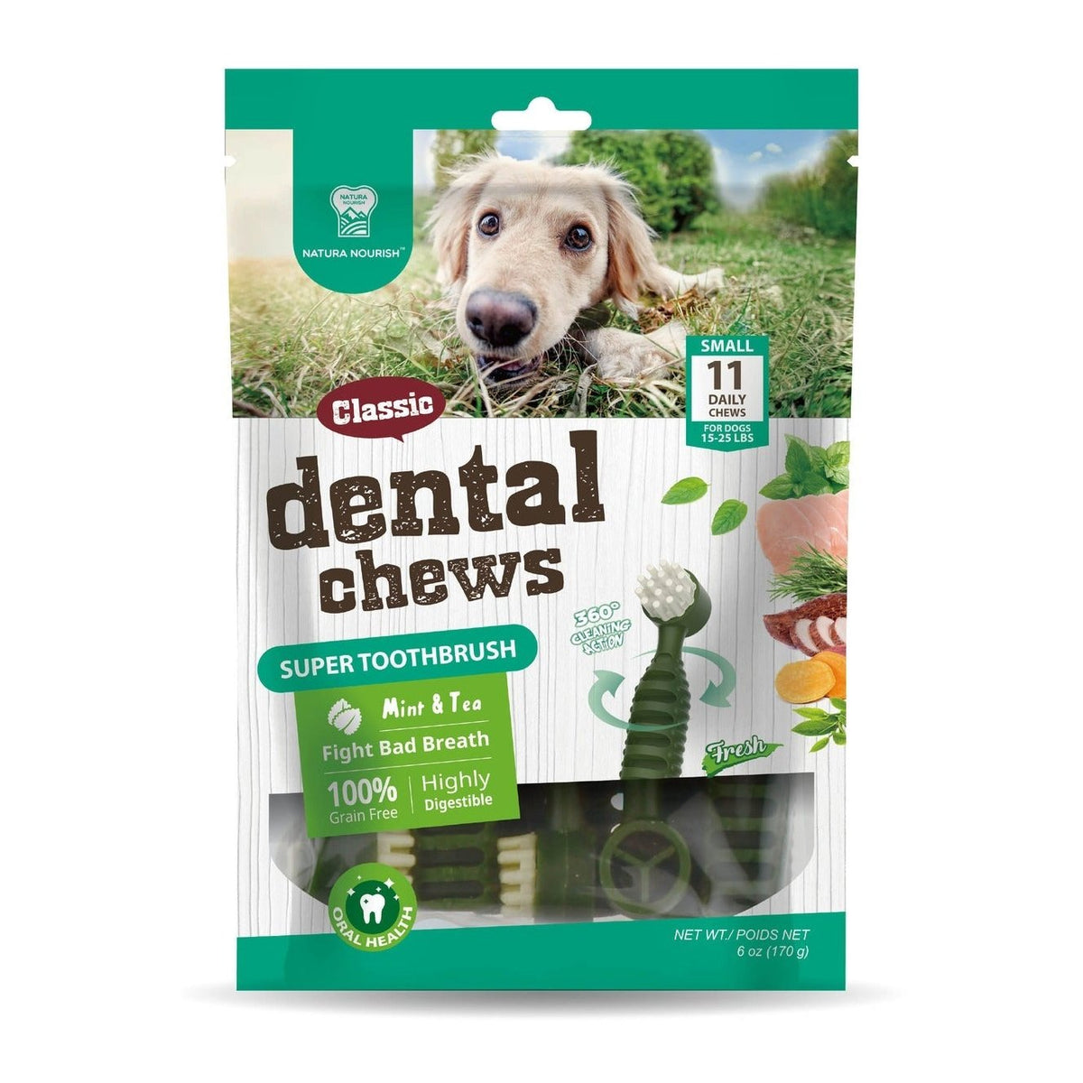 Dental Chews Super Toothbrush menta, envase de 170 g