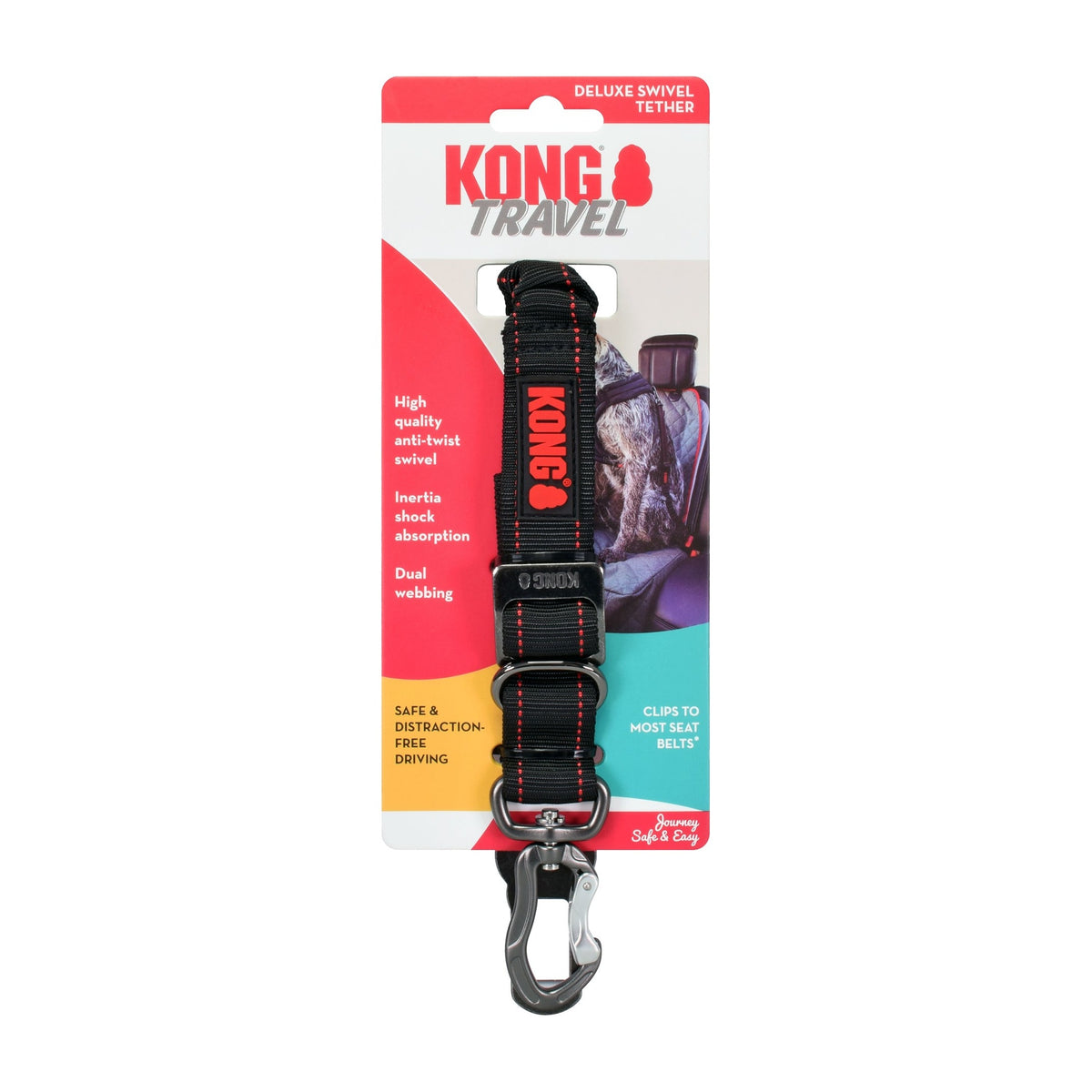 KONG Deluxe Swivel Tether Perros Cinturón de Seguridad Mosquetón Giratorio en su empaque
