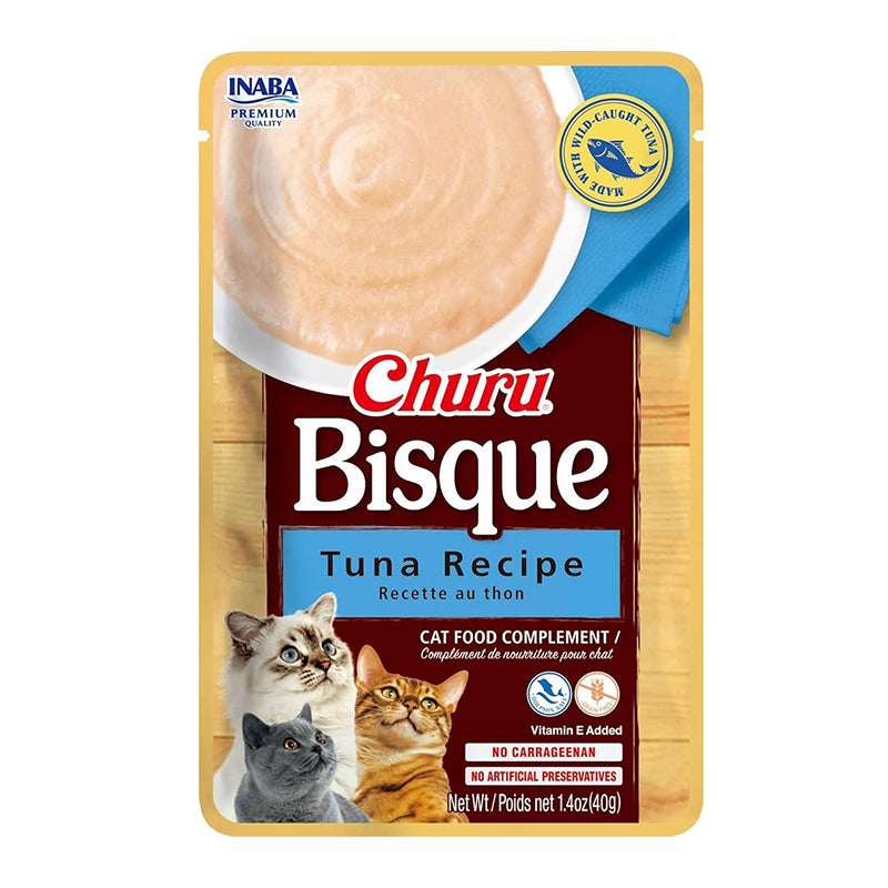 Churu Bisque atún sobre 40 g snack cremoso para gato vista frontal del envase