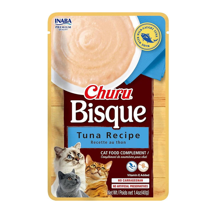 Churu Bisque atún sobre 40 g snack cremoso para gato vista frontal del envase