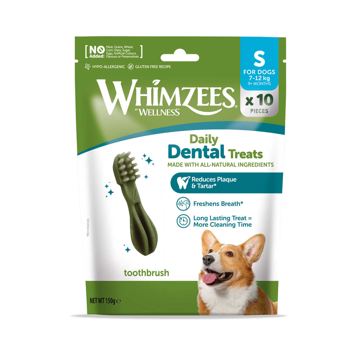 Bolsa de Whimzees Toothbrush talla S de 10 unidades, vista de frente