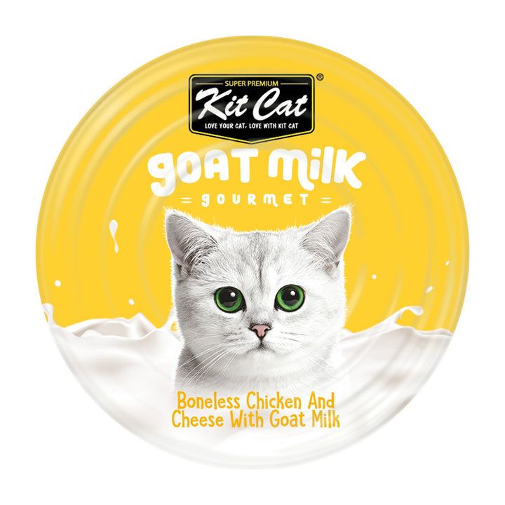 Kit Cat Goat Milk Gourmet pollo y queso lata 70 g vista superior