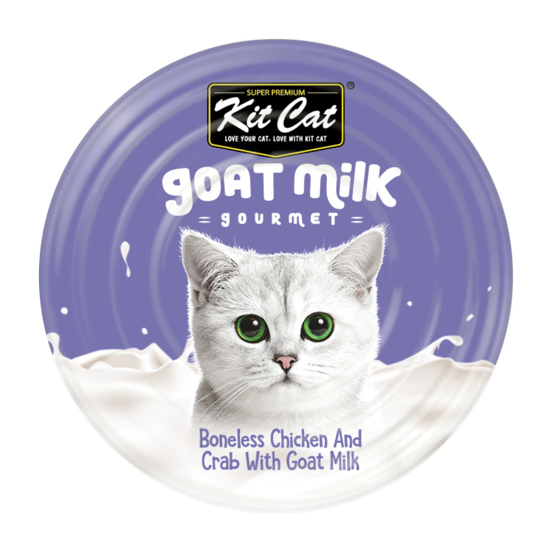 Kit Cat Goat Milk Gourmet pollo y cangrejo lata 70 g vista superior