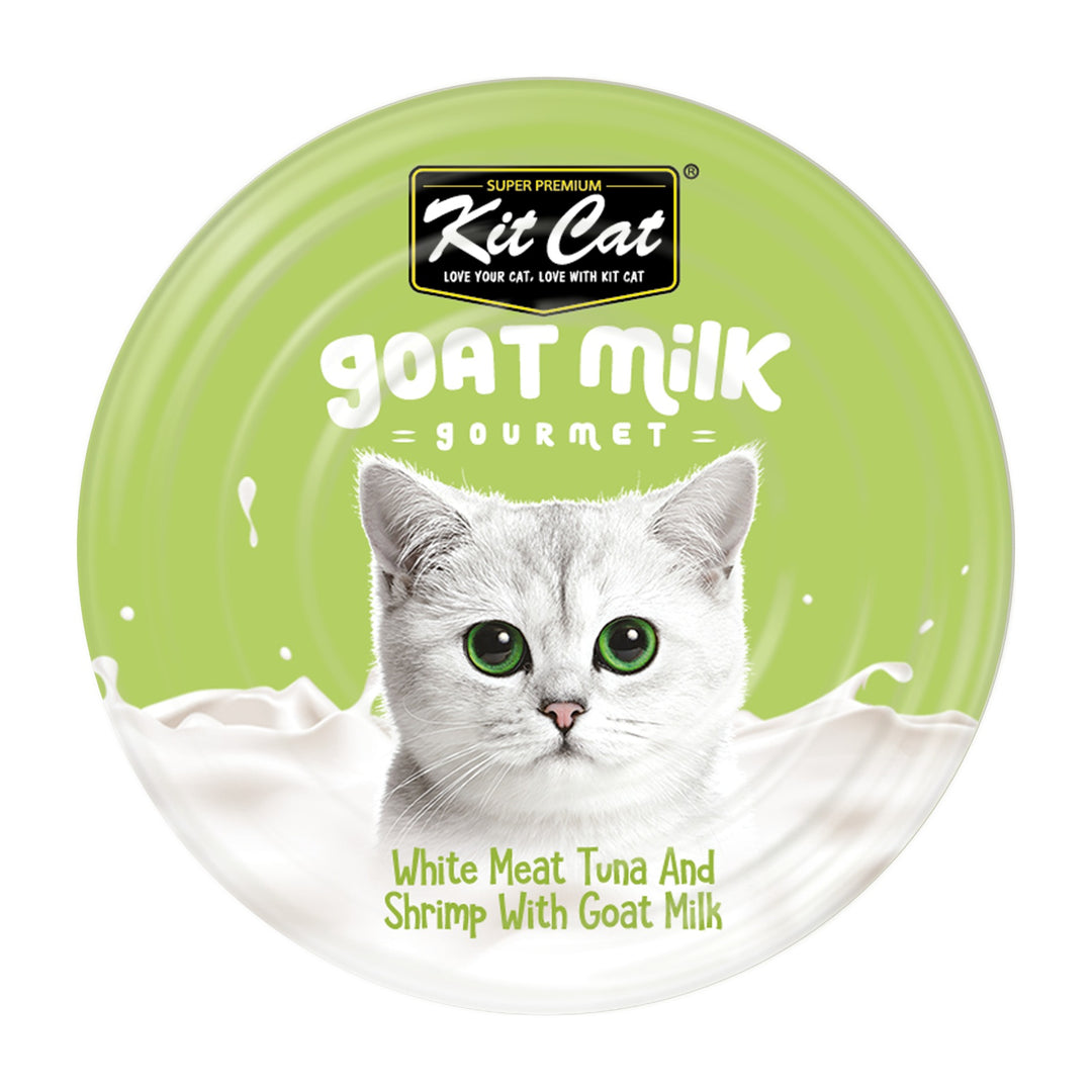 Kit Cat Goat Milk Gourmet atún y camarón lata 70 g vista superior