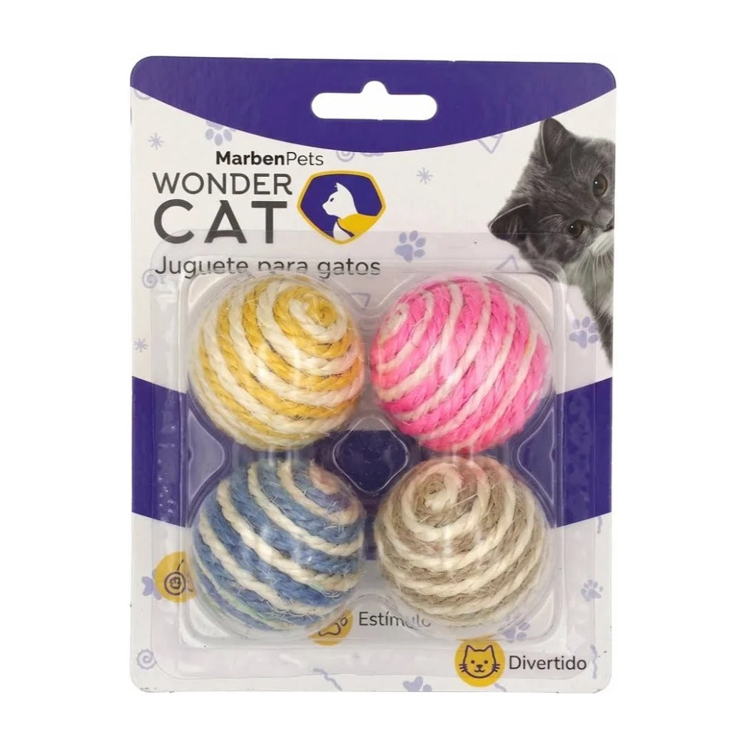 Wonder Cat set de 4 pelotas de cuerda de colores para gatos, en su envase