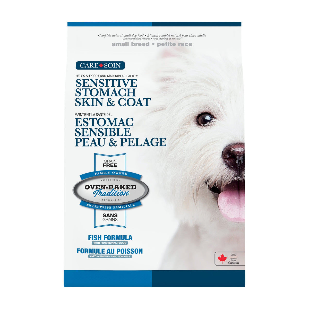 Oven Baked Tradition CARE perro adulto razas pequeñas sensitive stomach 4.54 Kg empaque frontal