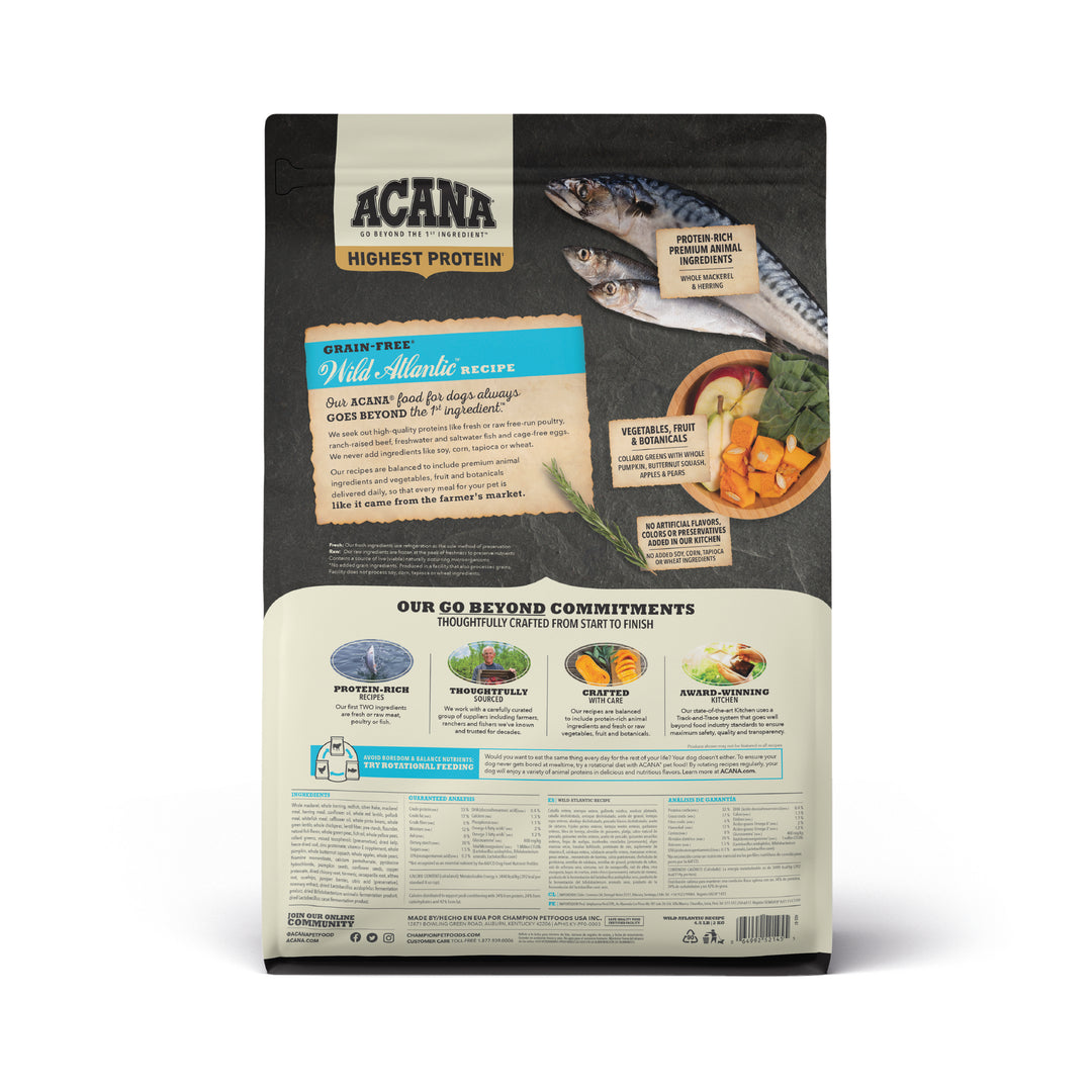 Acana Wild Atlantic libre de granos 2.0 kg alimento para perros vista trasera