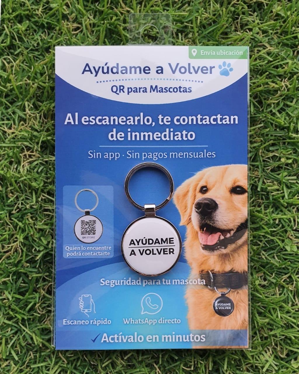 Ayúdame a Volver placa de identificación para mascota fondo blanco