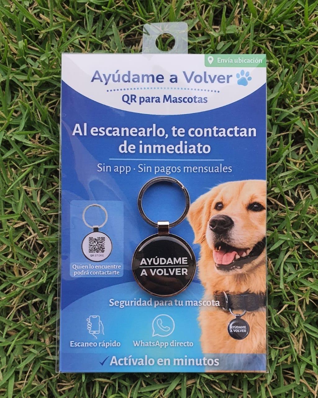 Ayúdame a Volver placa de identificación para mascota fondo negro