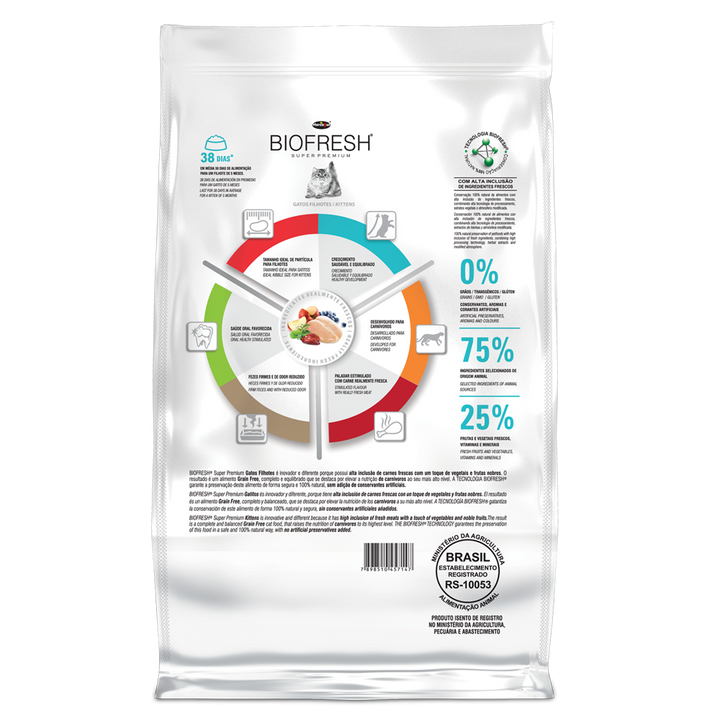 Biofresh gato cachorro 1.5 Kg información nutricional vista trasera