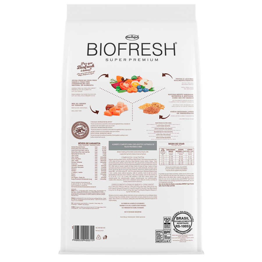 Biofresh Perro Adulto Castrado Razas Pequeñas y Mini 3 Kg