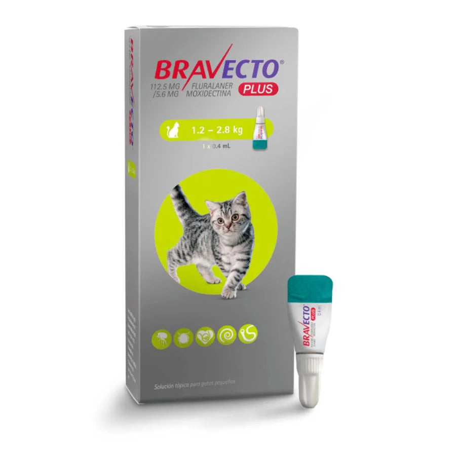 Bravecto Plus Gato Pipeta 1.2 a 2.8 Kg