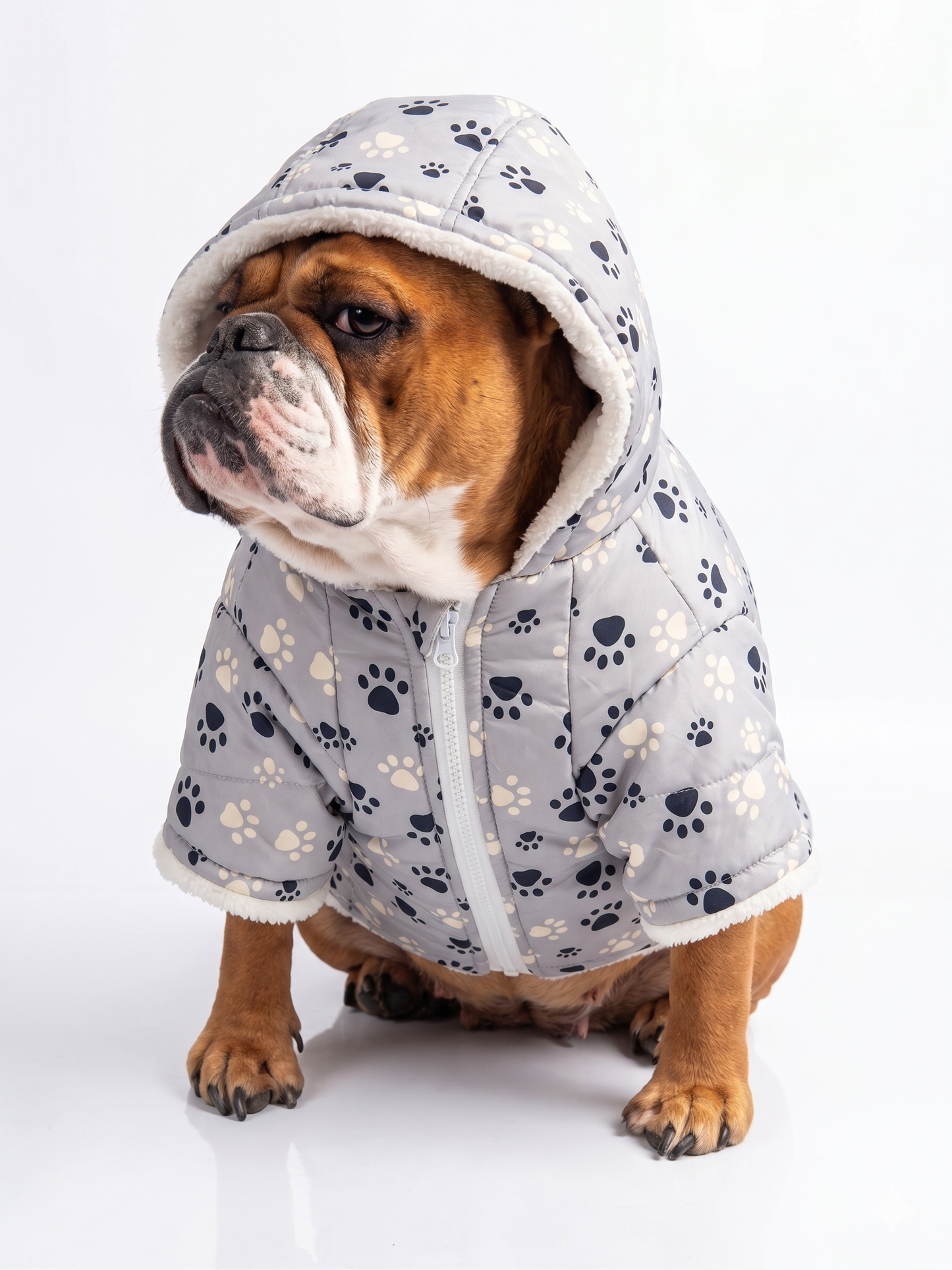 Parka Impermeable con Chiporro y Gorro Gris Perros y Gatos