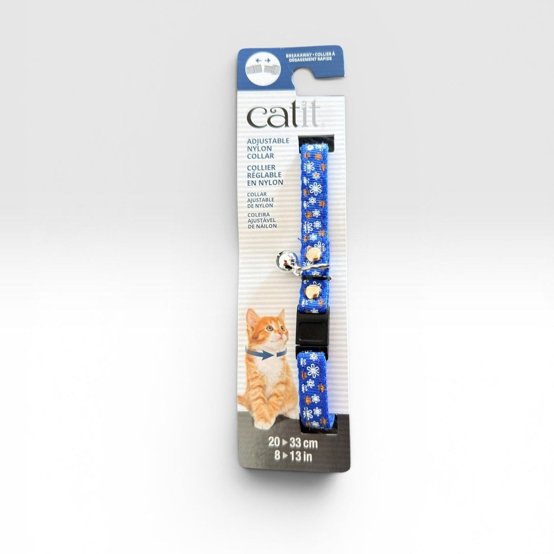 Catit collar gato breakaway ajustable 20-33 cm azul flores vista frontal
