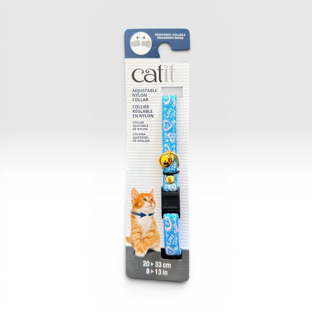 Catit collar gato breakaway ajustable 20-33 cm celeste corazones vista frontal