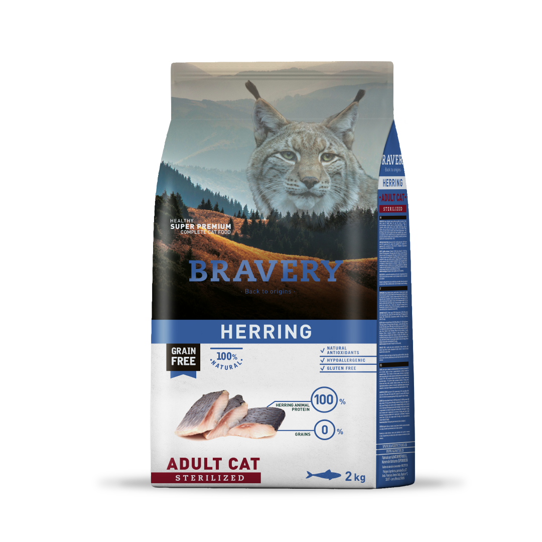 Bravery herring gato adulto esterilizado 2 kg alimento seco grain free vista frontal