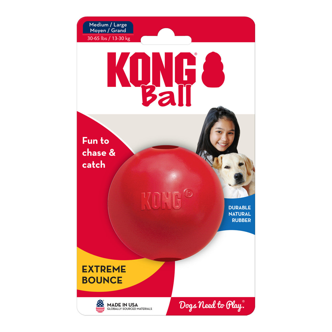 KONG Ball Medium/Large (M/L) para Perros – Pelota de Caucho Natural Resistente
