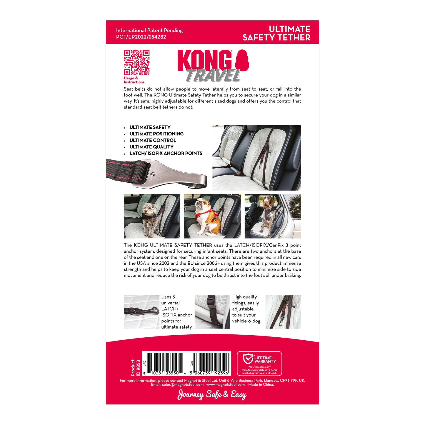 KONG Ultimate Safety Tether Cinturón de Seguridad para Perros
