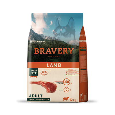 Bravery Lamb Perro Adulto Grain Free Razas Medianas y Grandes 12 Kg