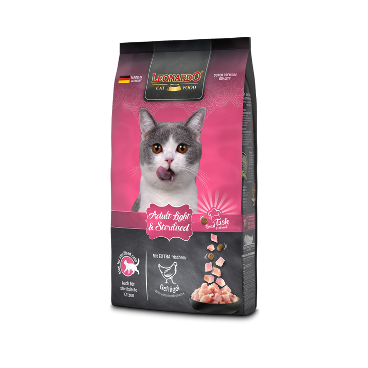 Leonardo Adult Light y Sterilized para gatos empaque lateral