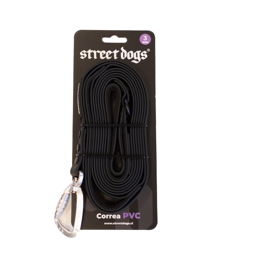 Street Dogs Correa Perro PVC Impermeable Negra, largo 3 metros