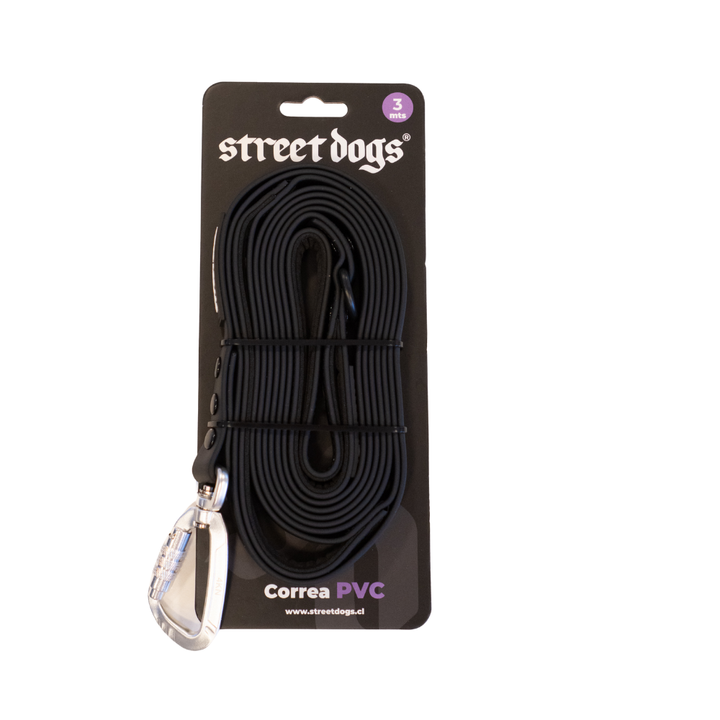 Street Dogs Correa Perro PVC Impermeable Negra, largo 3 metros