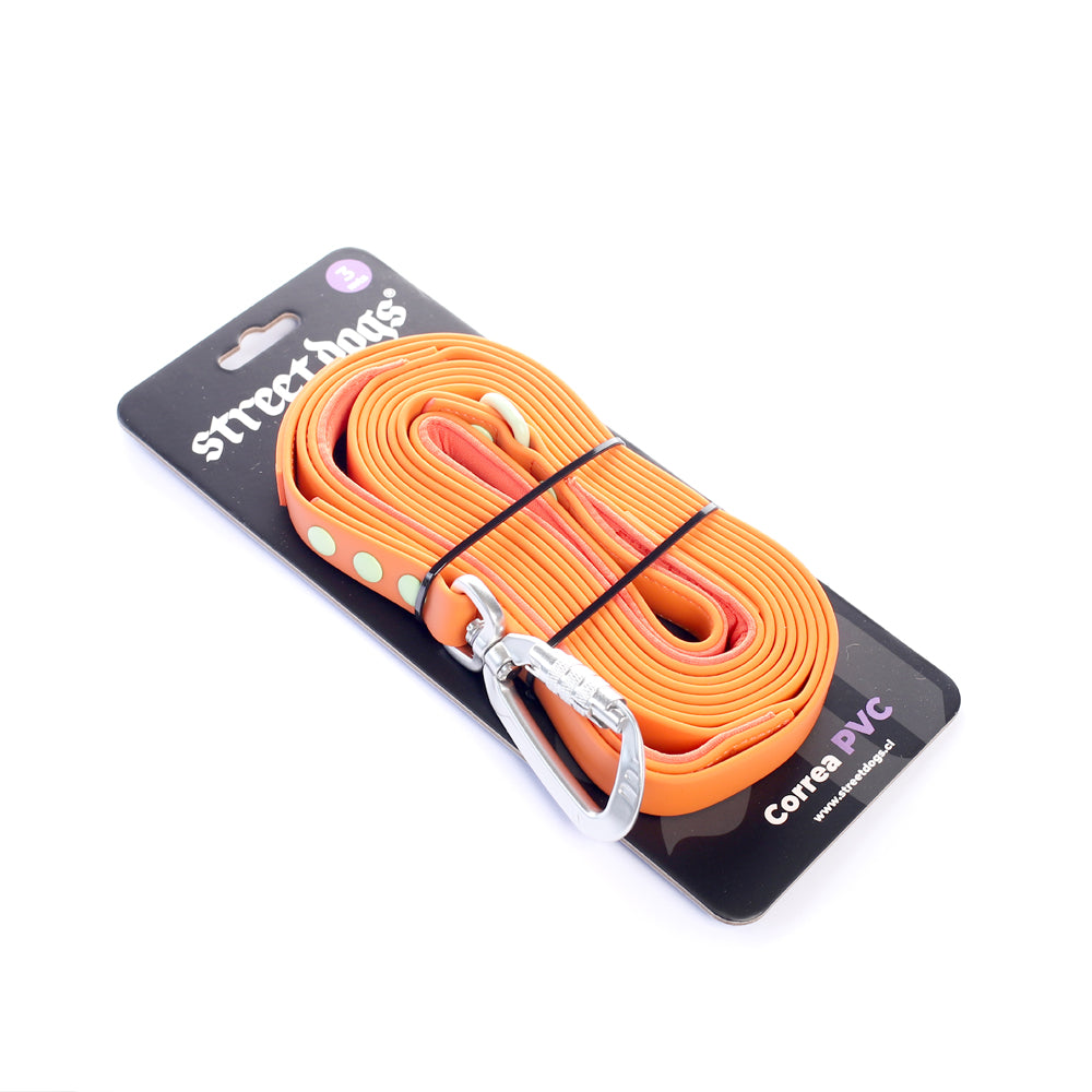 Street Dogs Correa Perro PVC Impermeable Naranja, largo 3 metros