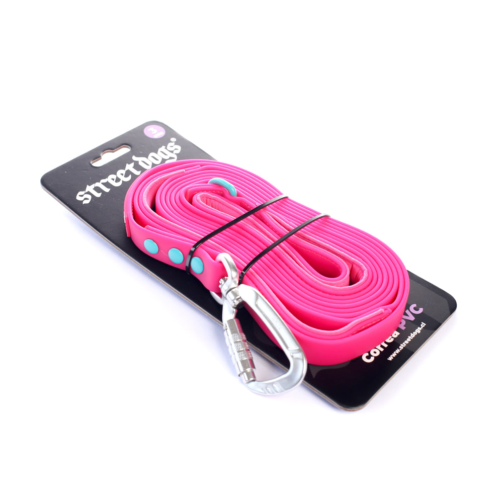 Street Dogs Correa Perro PVC Impermeable Rosada, largo 3 metros