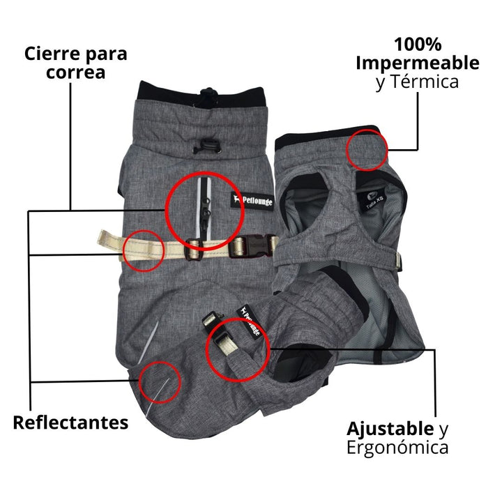 Pet Lounge parka Dry and Comfy gris para perros y gatos vista completa