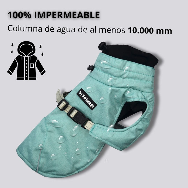 Pet Lounge parka Dry and Comfy celeste menta para perros y gatos detalle cuello