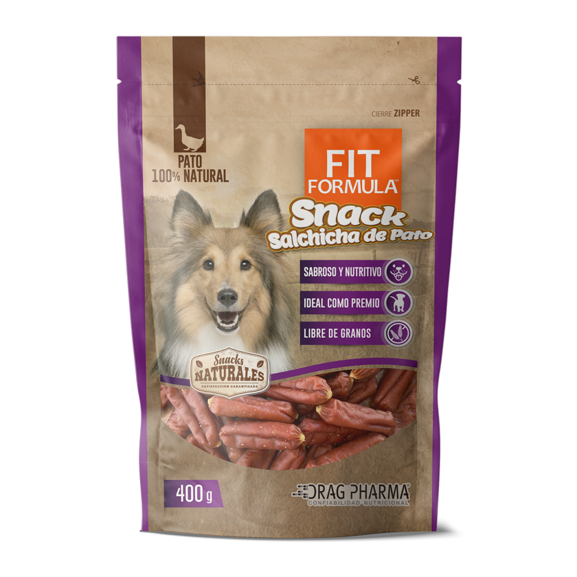 Fit Formula snack natural salchicha de pato para perro empaque