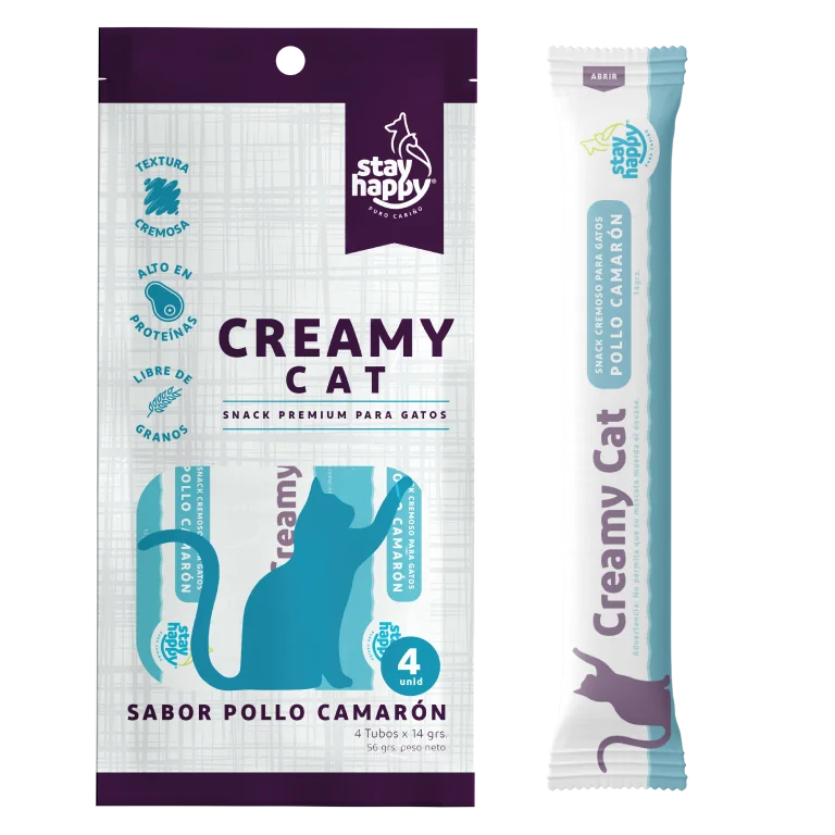 Stay Happy Creamy Cat Pollo Camarón 4 uds - Snack Gatos