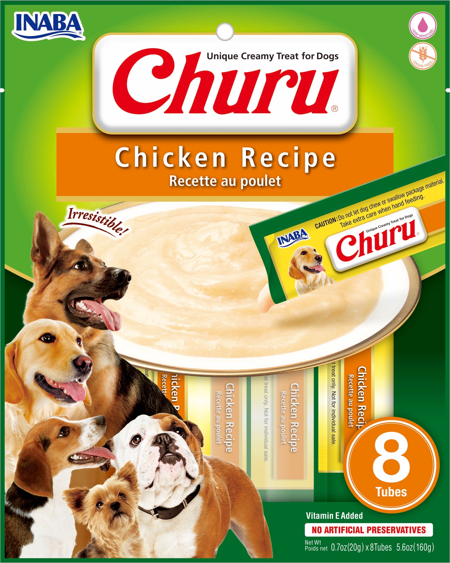 Churu snack líquido sabor pollo para perros 8 tubos 20 grs vista frontal